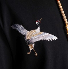 Mens Japanese Pattern Tiger Crane Embroidery T-Shirt Unisex Streetwear Top