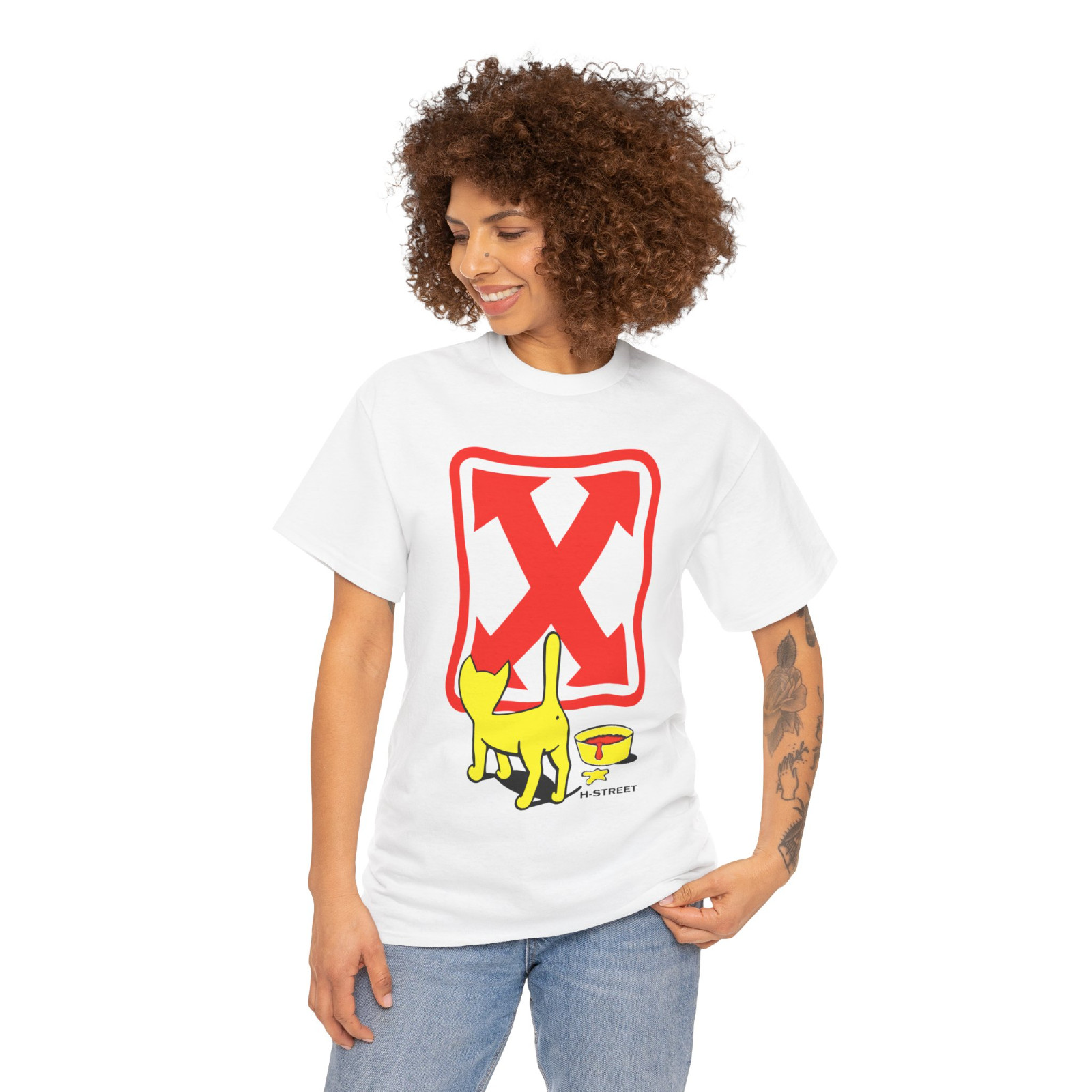 H Street Skate Yellow Cat Logo Men's T-Shirt American Style T Shirt gallery