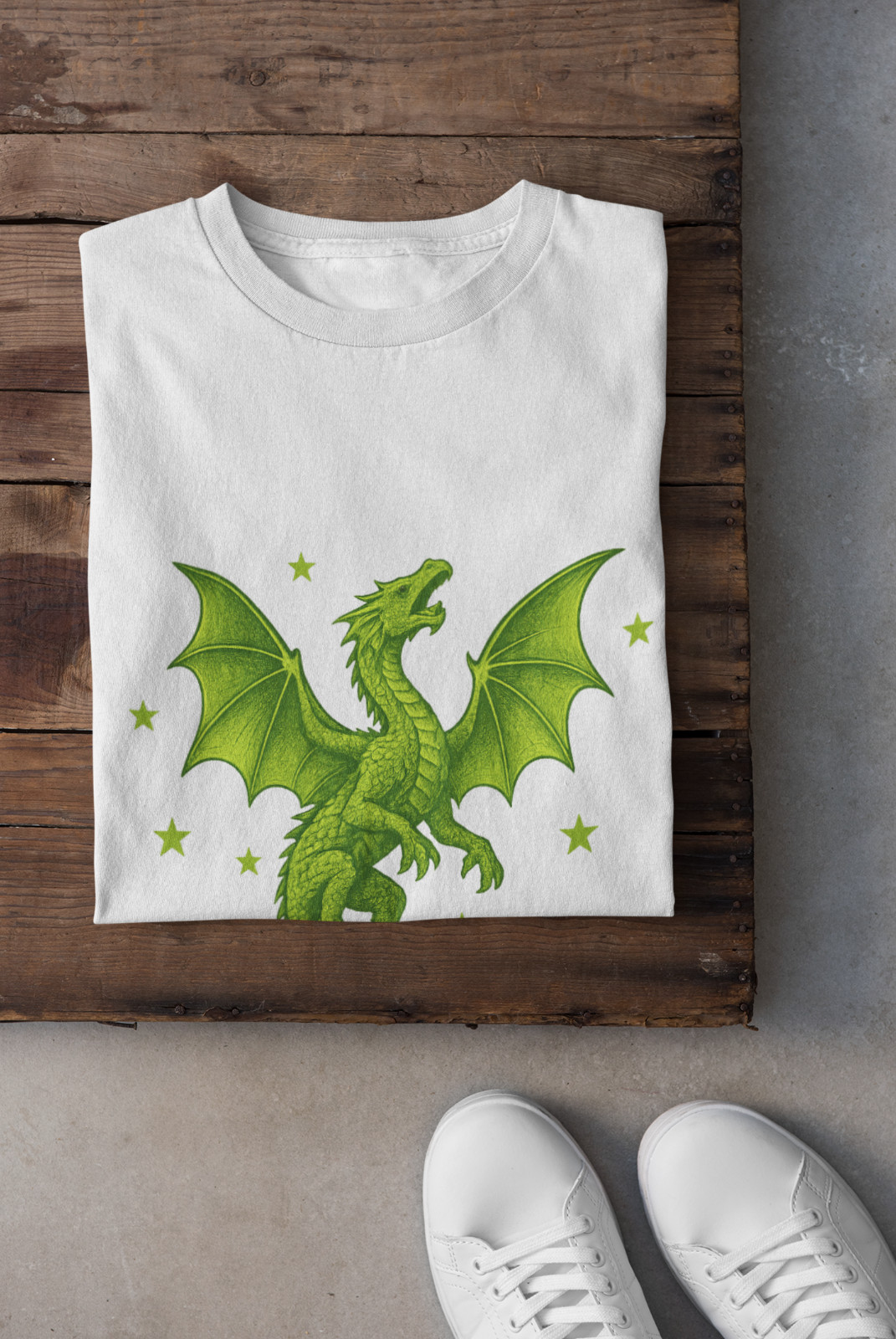 Lime Green Dragon T-Shirt Fantasy Flying Dragon Graphic Stars Unisex Tee gallery