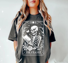 The Reader Tarot Card Shirt, Skeleton Reading Shirt, Unisex Tarot Card Shirt