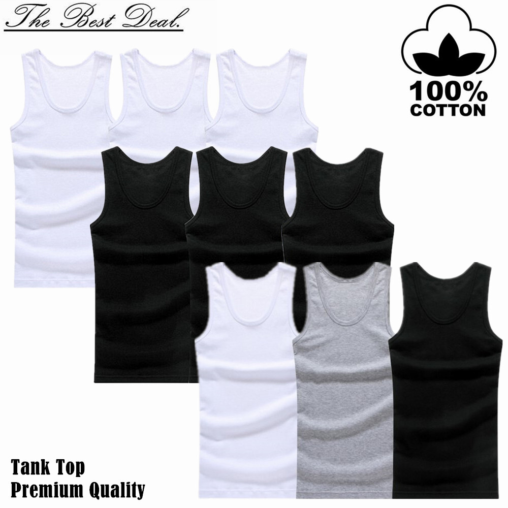 3-12 Pcs Mens 100% Cotton A-Shirt Tank Top Ribbed Solid Undershirt Wife Beater gallery
