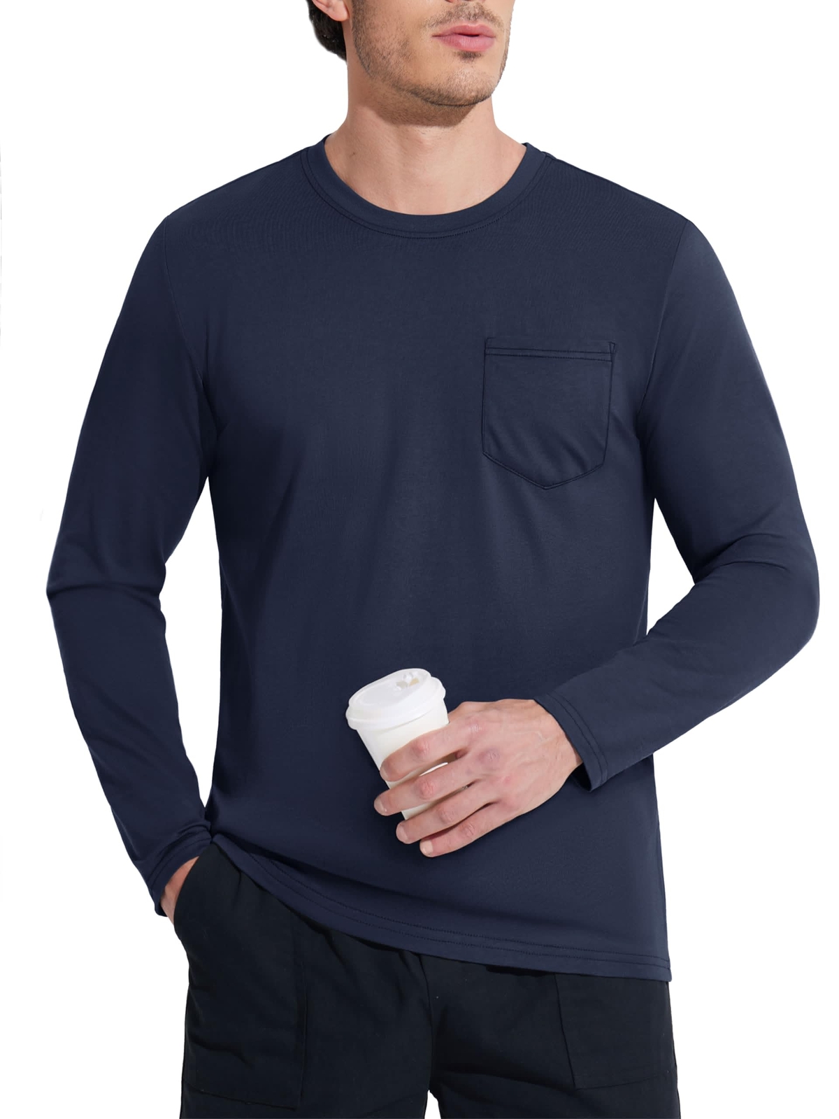 Men's Crew Neck Shirt Long Sleeve Cotton Soft Comfort Lightweight Casual T-Shirt gallery