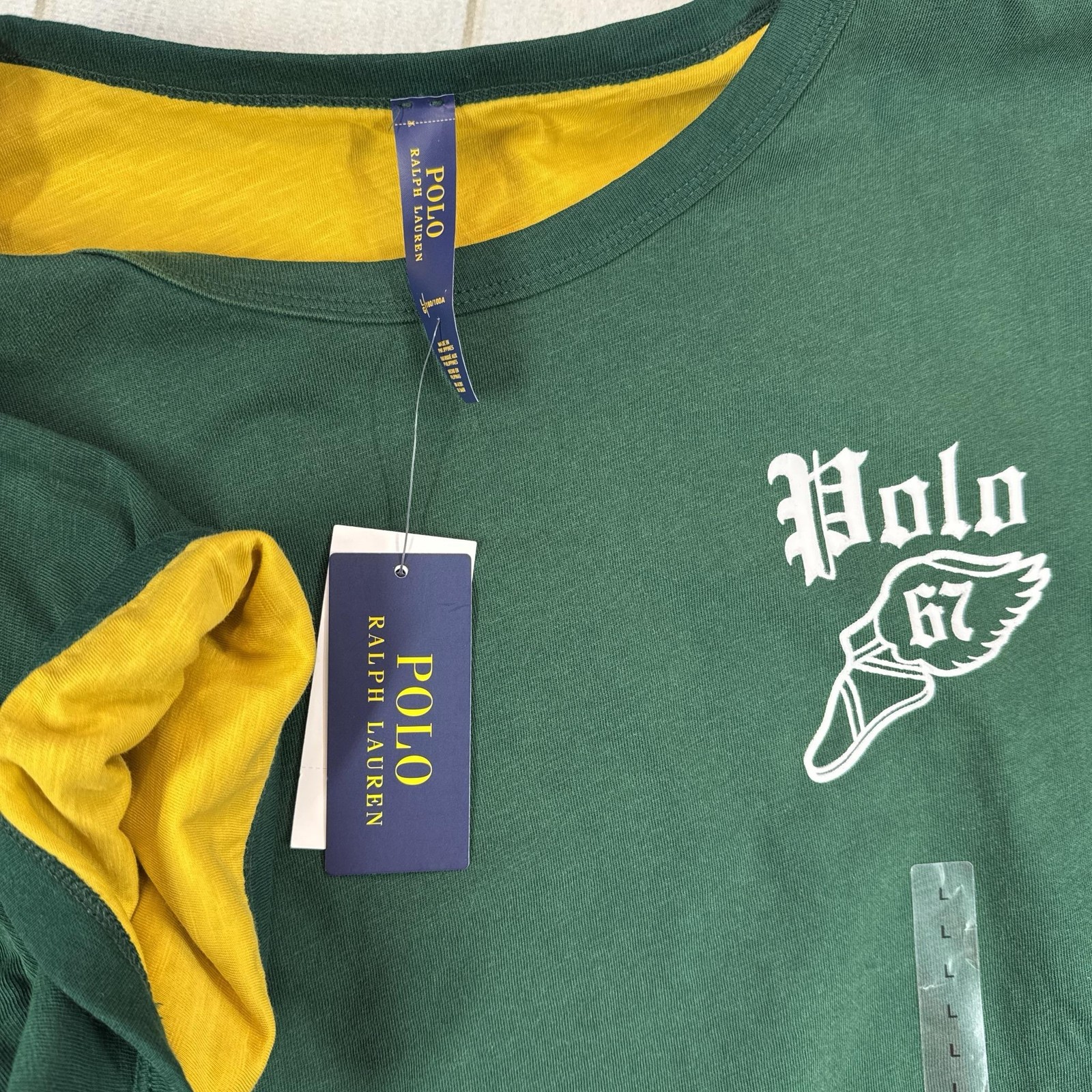 Polo Ralph Lauren Reversible Polo Athletic Shirt Mens Large Green Yellow NEW $95 gallery