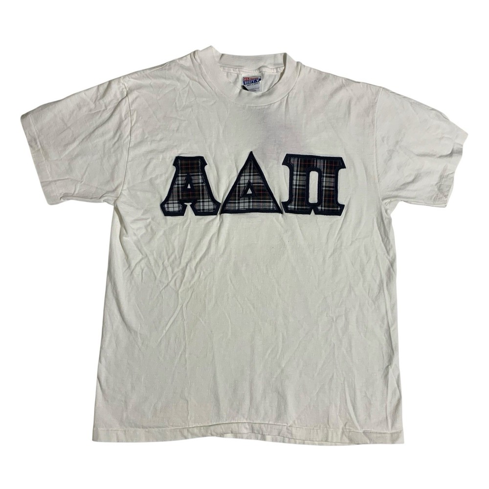 Vintage NOS White Alpha Delta Pi Sorority Letters T Shirt L Hanes Beefy