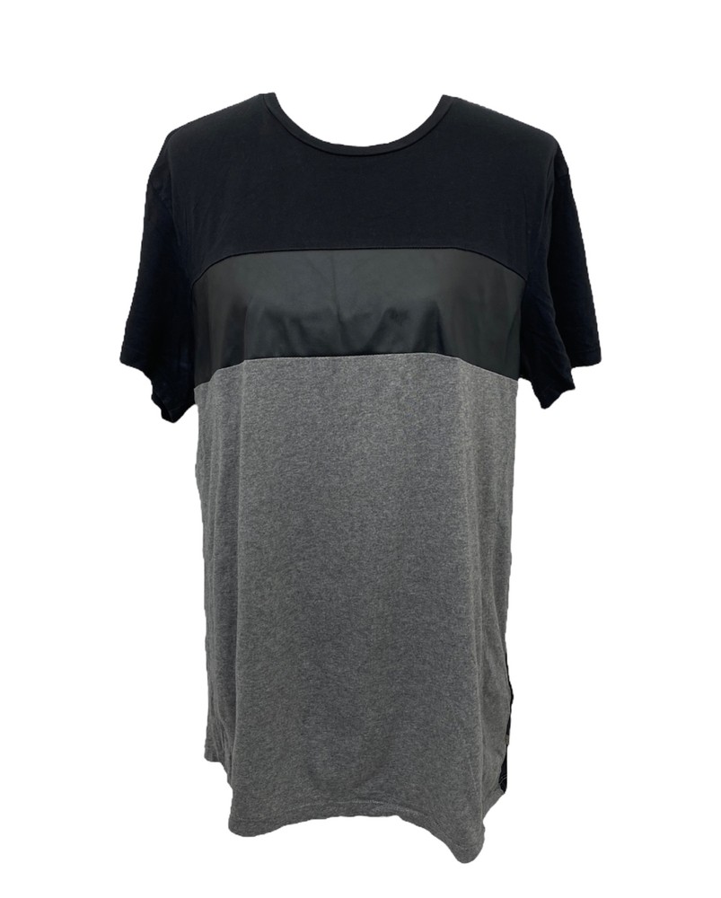 Calvin Klein Shirt Mens Large Black Grey Faux Leather Cotton Slim Fit