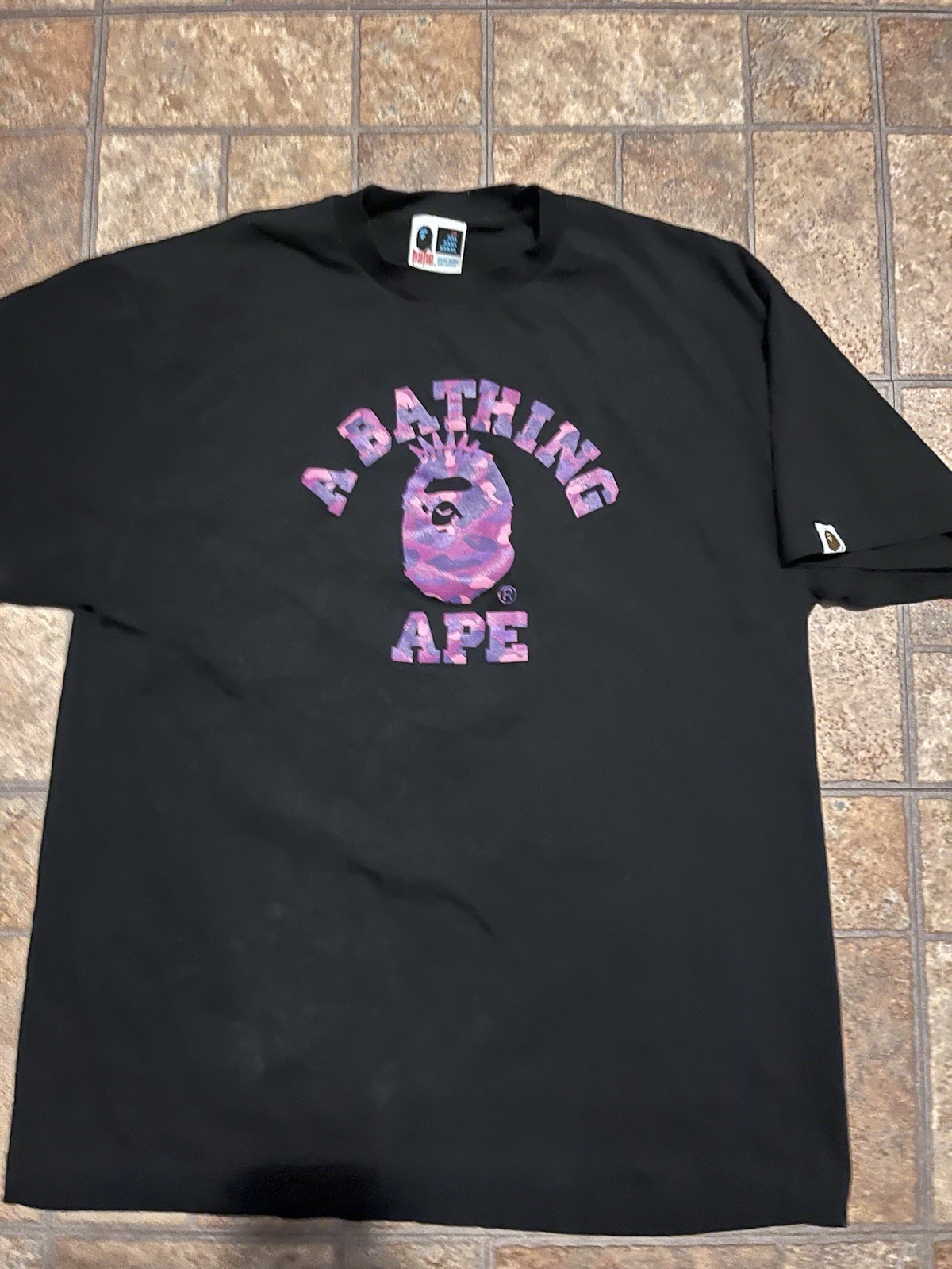 A Bathing Ape BAPE Black College Logo Ape Head Graphic Tee Crew Neck XXL gallery
