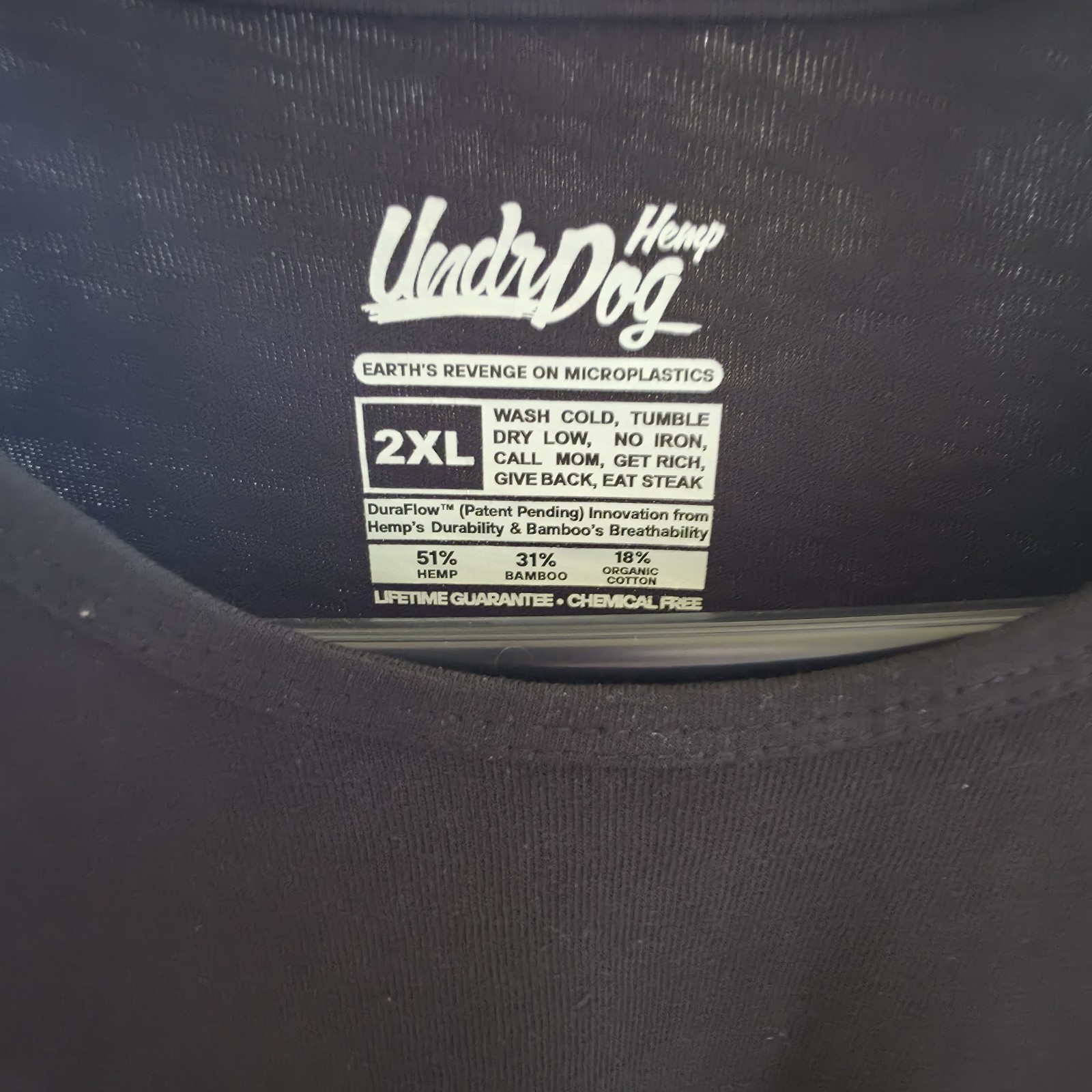 Underdog Hemp Shirt Black 2XL Hemp Bamboo Cotton Embroidered Logo- Mens 2XL gallery