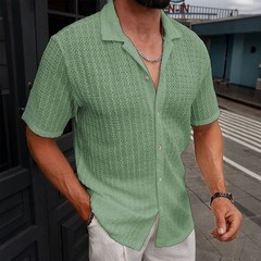 Mens Solid Turn Down Collar Short Sleeve Shirts Tops Summer Beach Holiday Blouse
