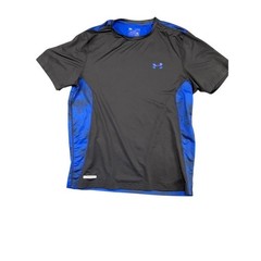 Men’s Under Armour M Black Blue HeatGear Short Sleeve Athletic Shirt Excellent