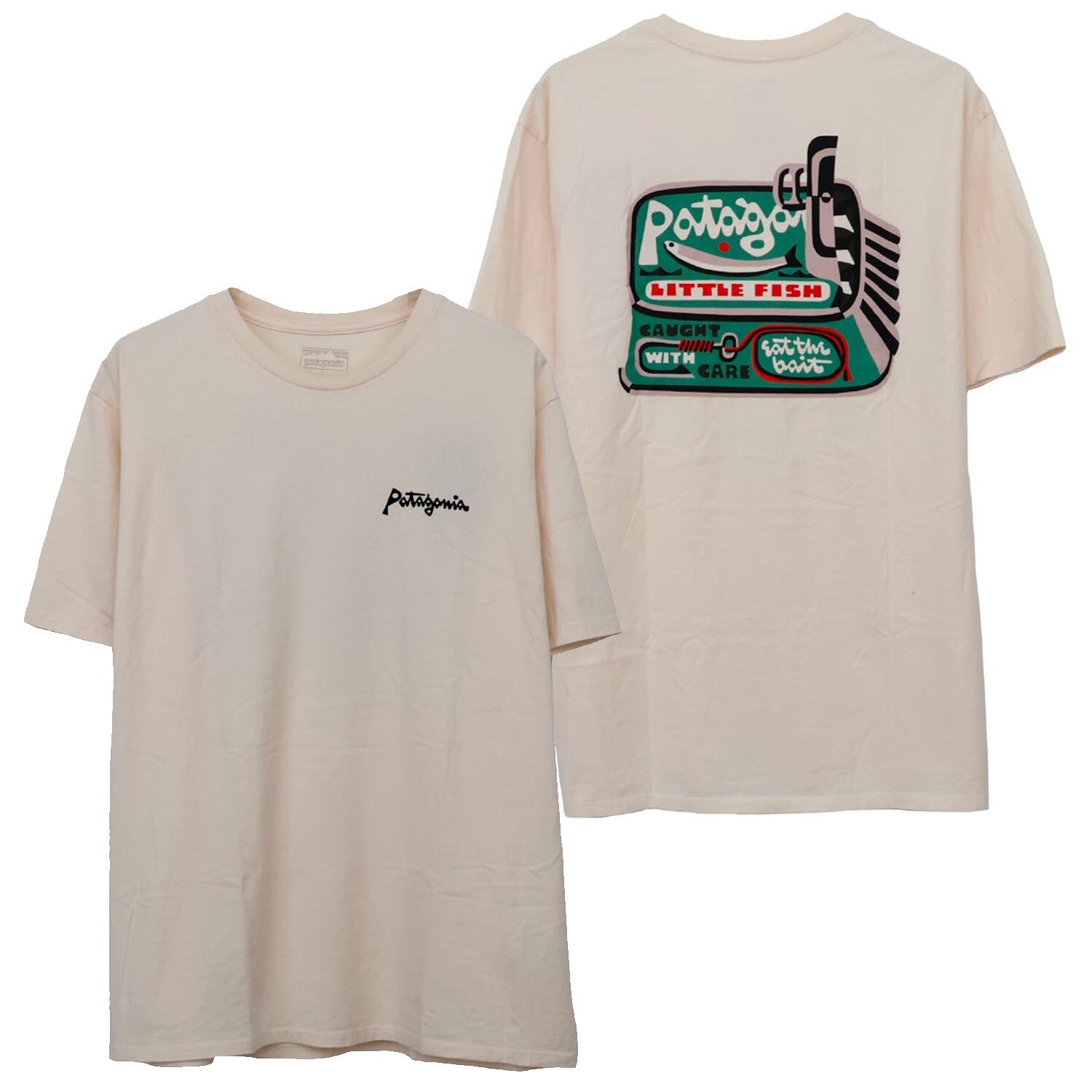Patagonia Mens – Aquatic Action Organic T-shirt – Little Fish: Undyed Natural