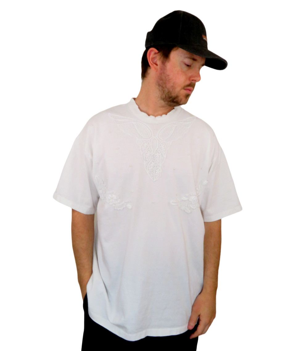 VTG 80s Oneita T-Shirt Mens XXL Single Stitch Lace Beads Embroidered 3D Graphic gallery