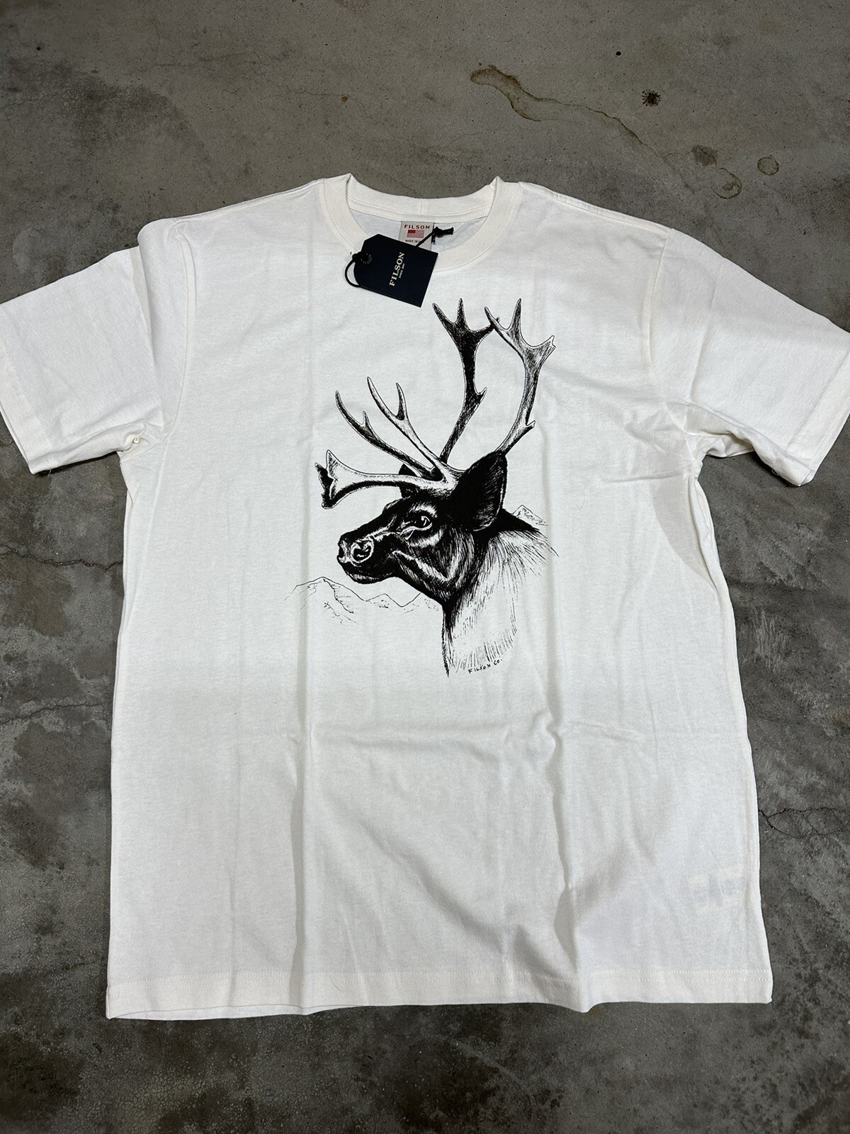 NWT Filson Caribou Short Sleeve T Shirt Pioneer Graphic White Black Made in USA gallery