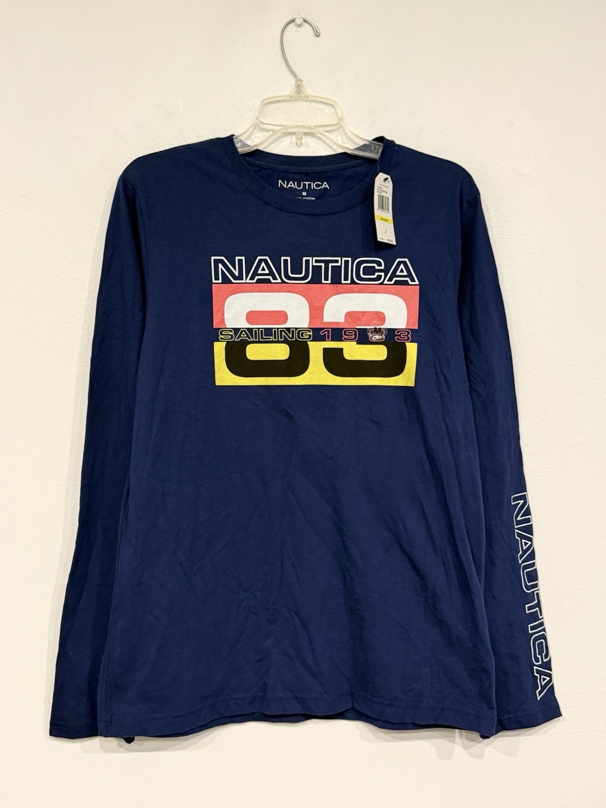 NEW Nautica '1983 Sailing' Shirt Size Medium Navy Long Sleeve Cotton Crew Jersey gallery