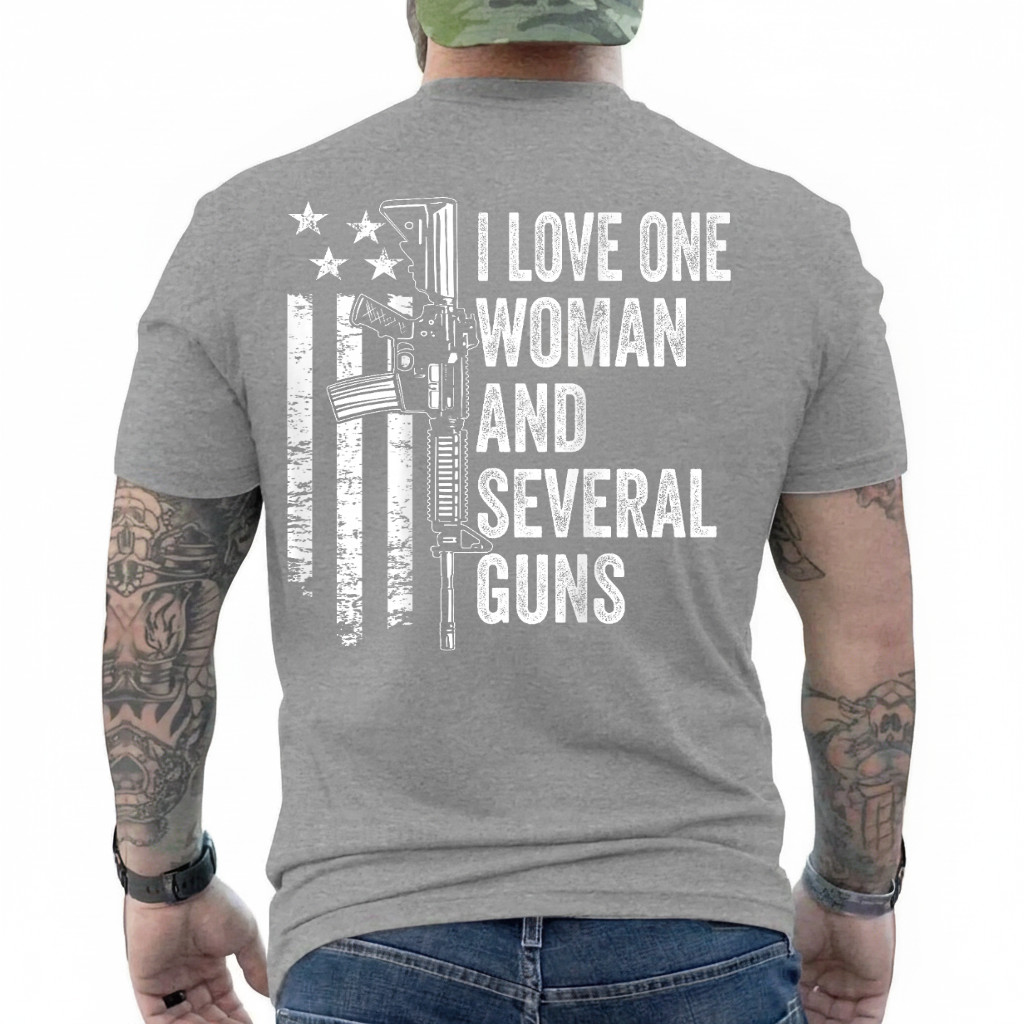 I Love One Woman And Several Guns - Husband Funny Mens Gun ON BACK T-Shirt gallery