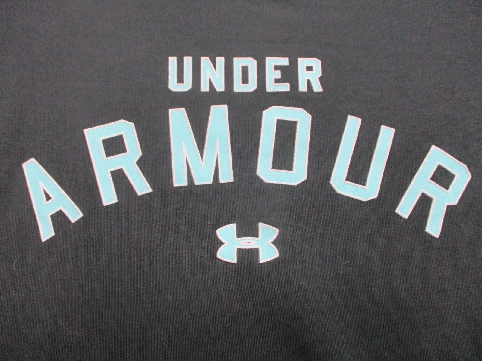 Under Armour Shirt Medium Adult Black Semi Fitted Spell Out Logo Stretch Mens M gallery