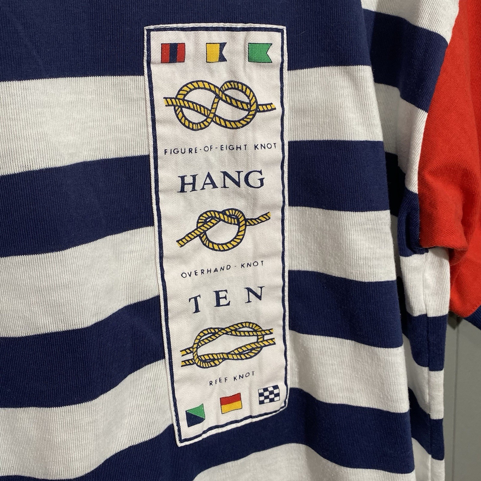 Vintage 80s Hang Ten Size MT Navy White Striped Boxy Nautical T Shirt gallery