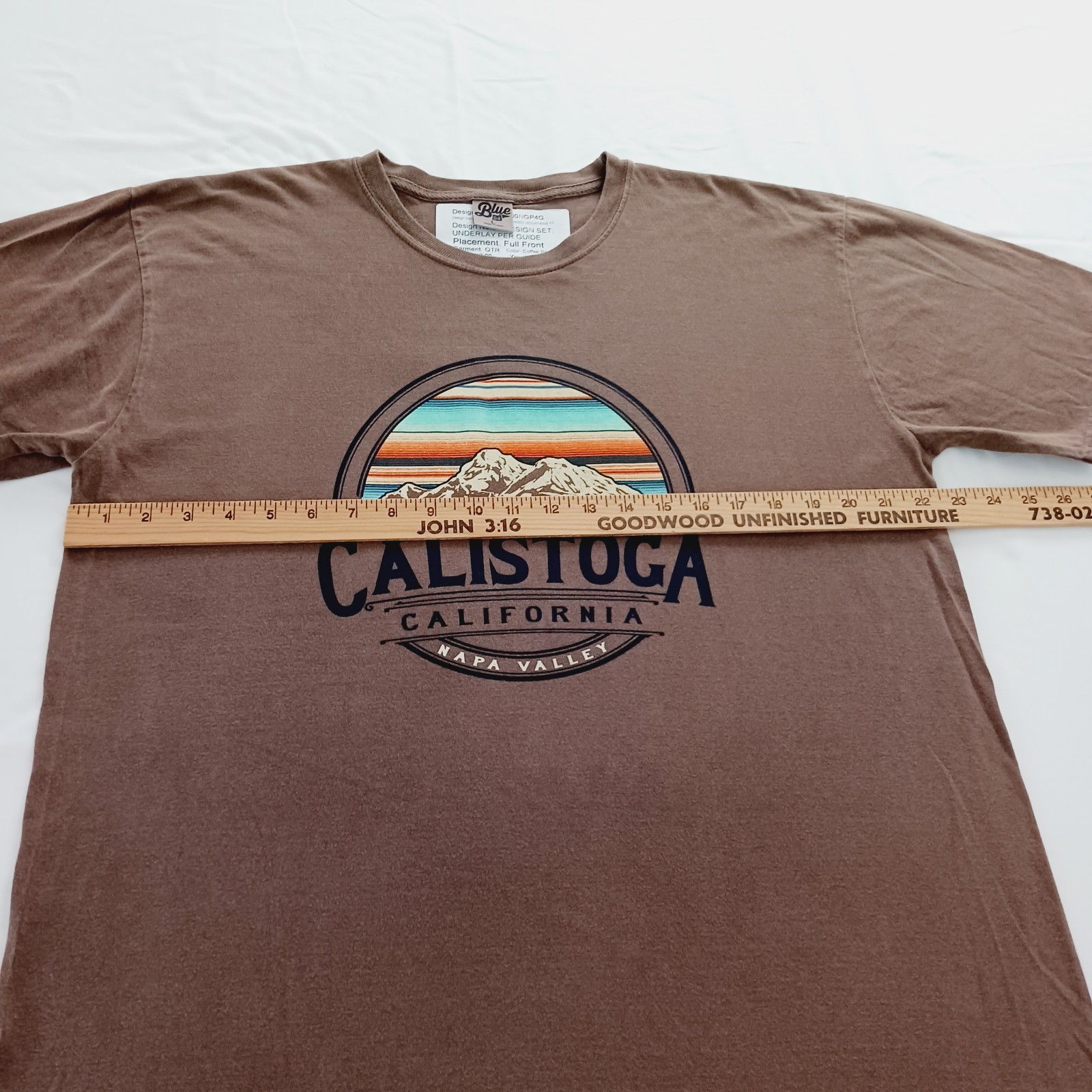 Blue 84 Calistoga California Napa Valley T-Shirt Size Large Brown 100% Cotton gallery