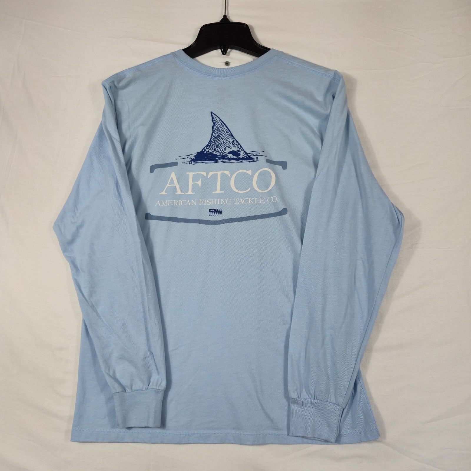 AFTCO American Fishing Tackle Co Shirt Men Medium Blue Graphic Print Cotton Logo gallery