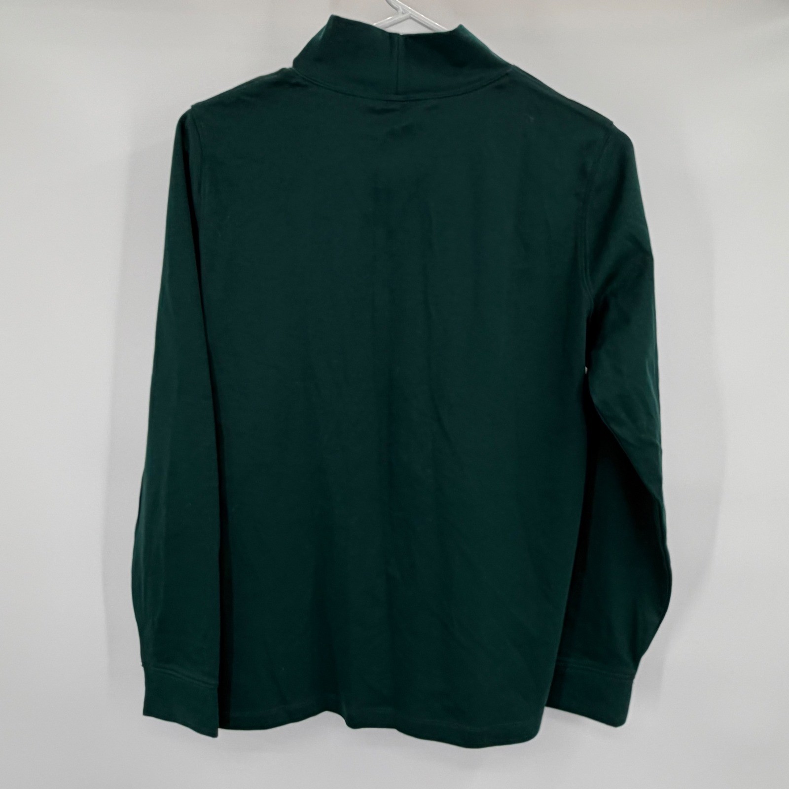 LL Bean Unisex Mock Neck Long Sleeve Shirt Forest Green 100% Cotton S/M gallery