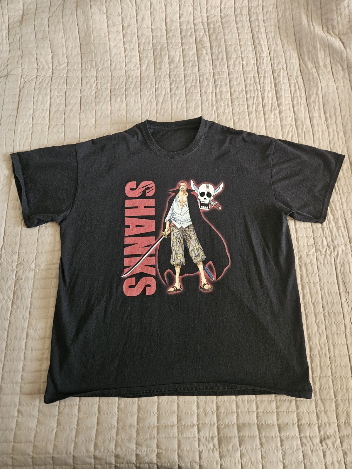 One Piece Manga Graphic T-Shirt Black Shanks Luffy Mens XL No Tags