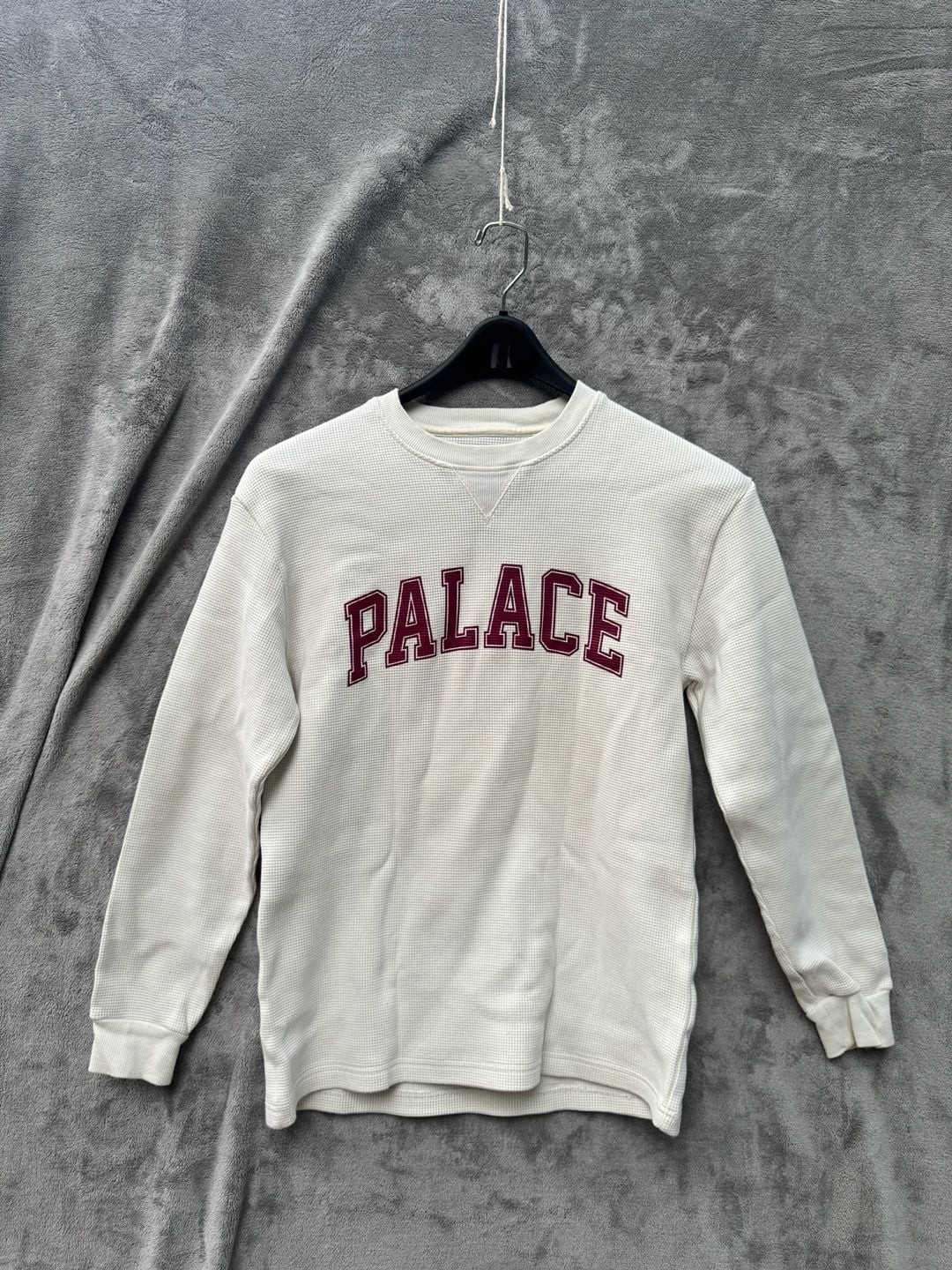 Palace Waffle Longsleeve Spellout Top Soft White/Burgundy gallery
