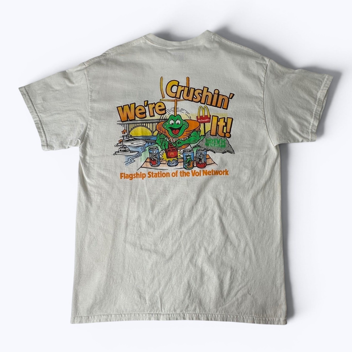 Vtg WIVK 107.7 TN Vols Network Promo Shirt Crushin It Frog Football Gildan Sz L