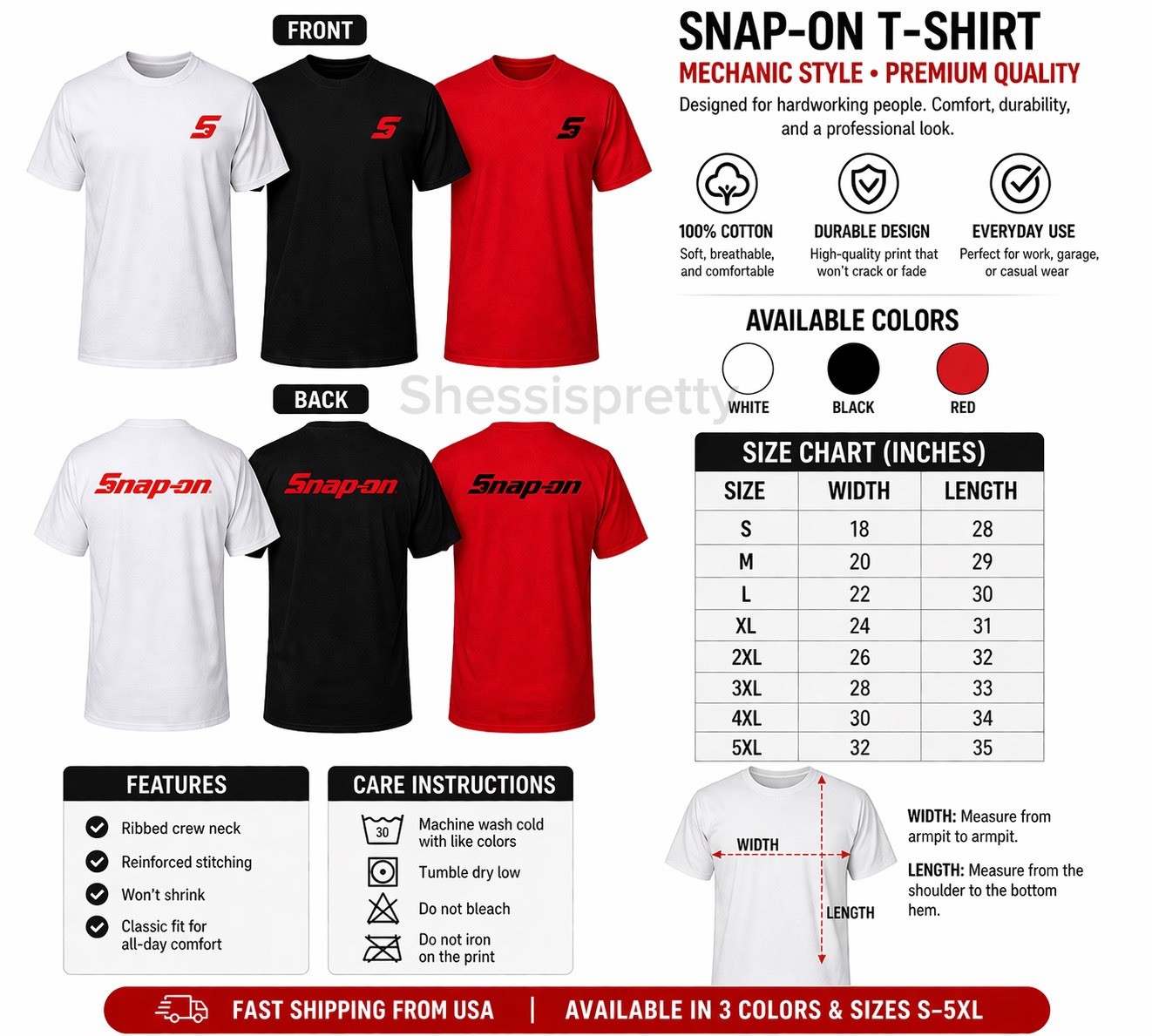 Snap-On Style Mechanic T-Shirt 100% Cotton | Work Shirt Men | Durable Graphic gallery