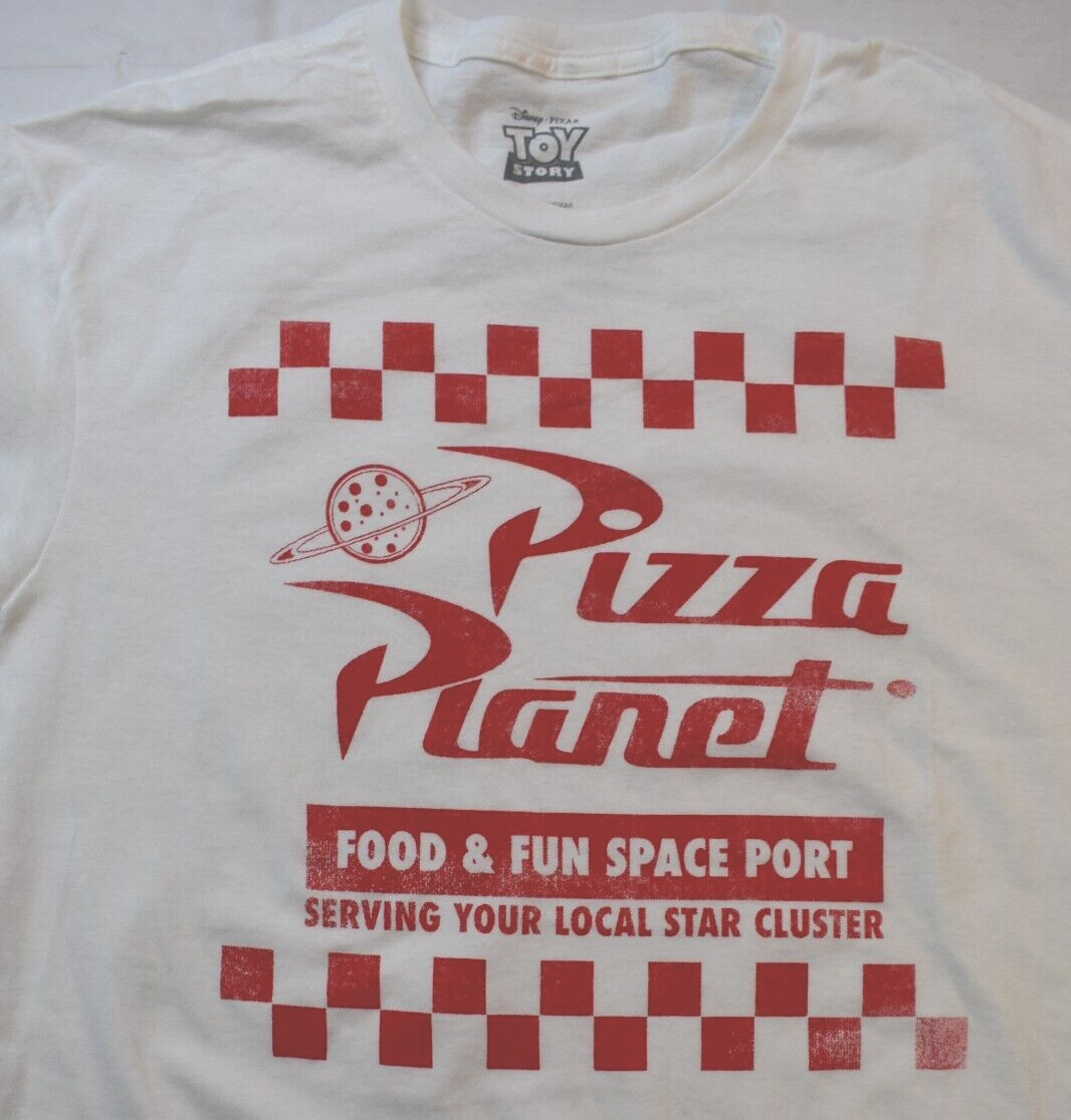 Toy Story Mens Pizza Planet Food & Fun Port White Shirt New S, M, L, XL, 2XL gallery