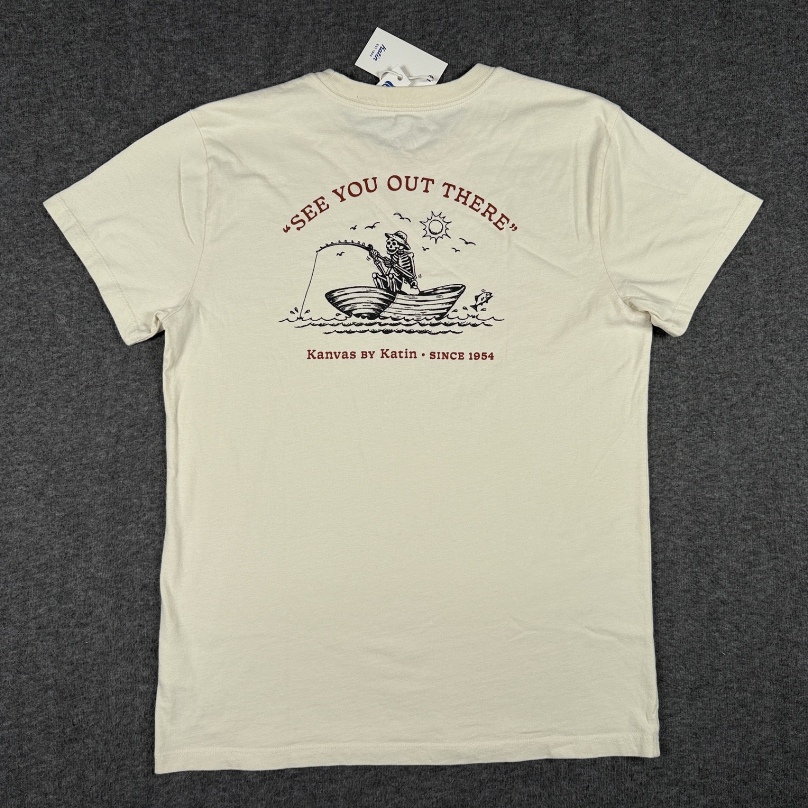 Katin Shirt Mens Medium Beige Cast Off Skeleton Boat Crew Short Sleeve Tee NWT gallery