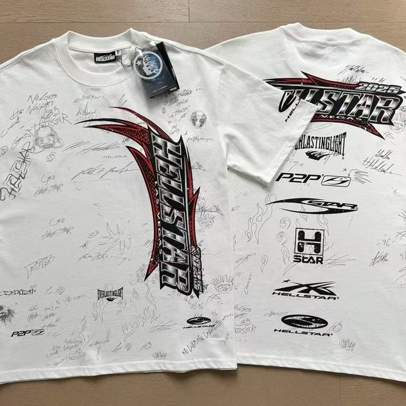 Hellstar Streetwear Collection Allover Sketch Signature White Graphic T-Shirt gallery