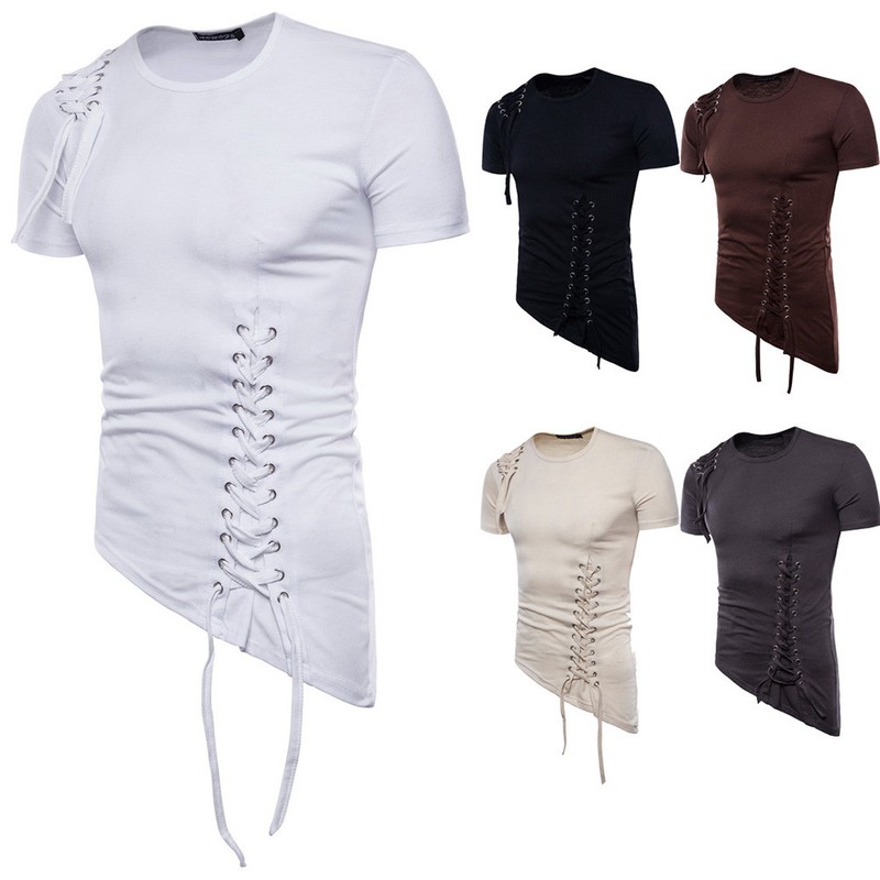 Men’s Irregular Shirt Short Sleeve Muscle Tee T-shirt Casual Top Blouse