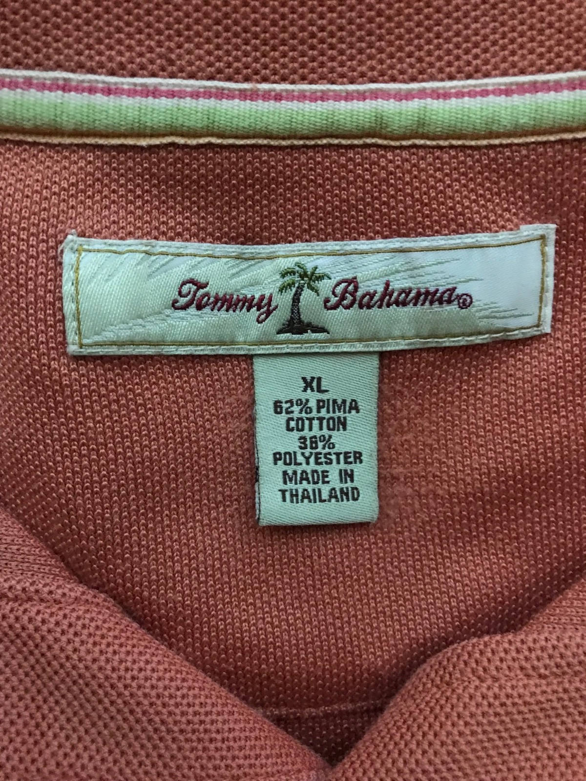 Tommy Bahama Polo shirt XL Salmon Orange Buttons cotton poly blend c33 gallery