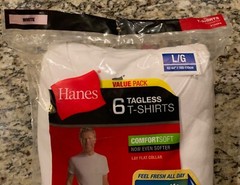 6 Pack T-Shirts Hanes Tagless Crew Neck Mens Size L 42-44″ Cotton Blend New