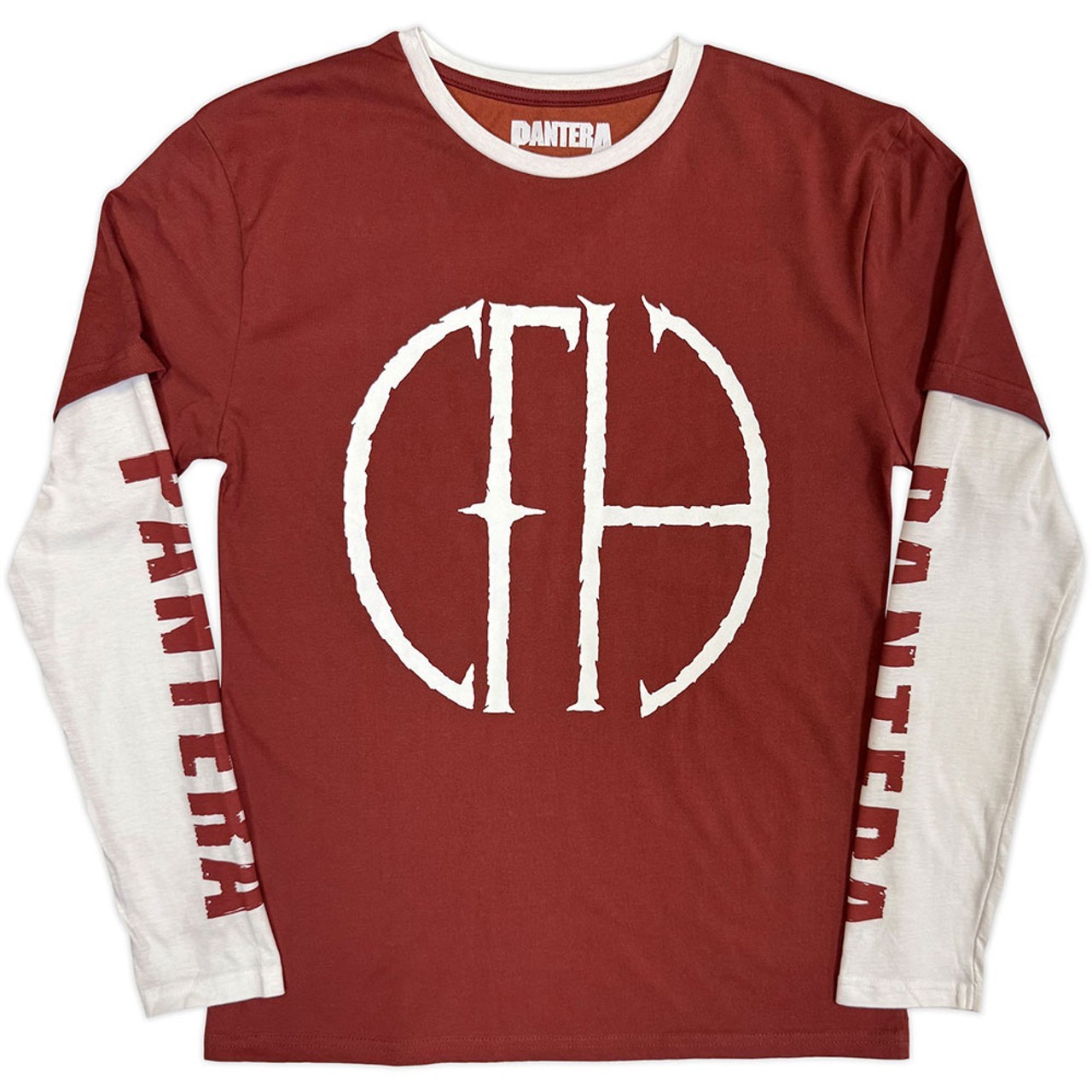 Pantera 'Frayed Logo' Red / White Layered Long Sleeve T shirt - NEW gallery