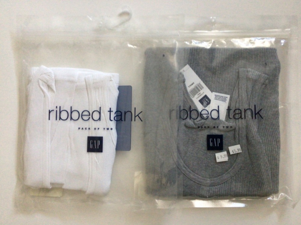 Two vintage GAP RIBBED TANK TOPS New with tags Men’s size small 1 White + 1 Gray