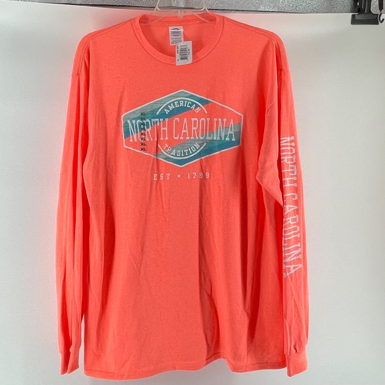 New Delta Pro Weight Heather Coral North Carolina Graphic Long Sleeve Size XL
