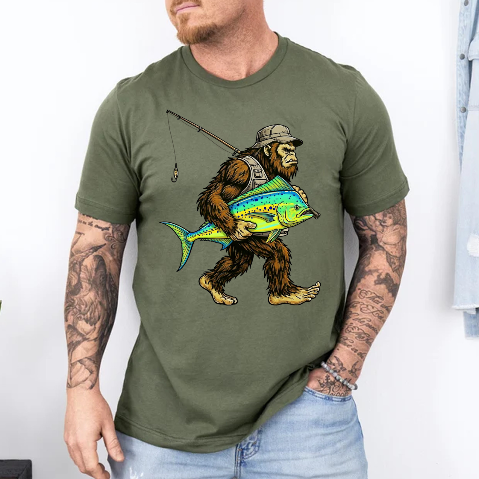 Mahi-Mahi Bigfoot Fisherman Saltwater Fishing Sasquatch Performance T-Shirt gallery