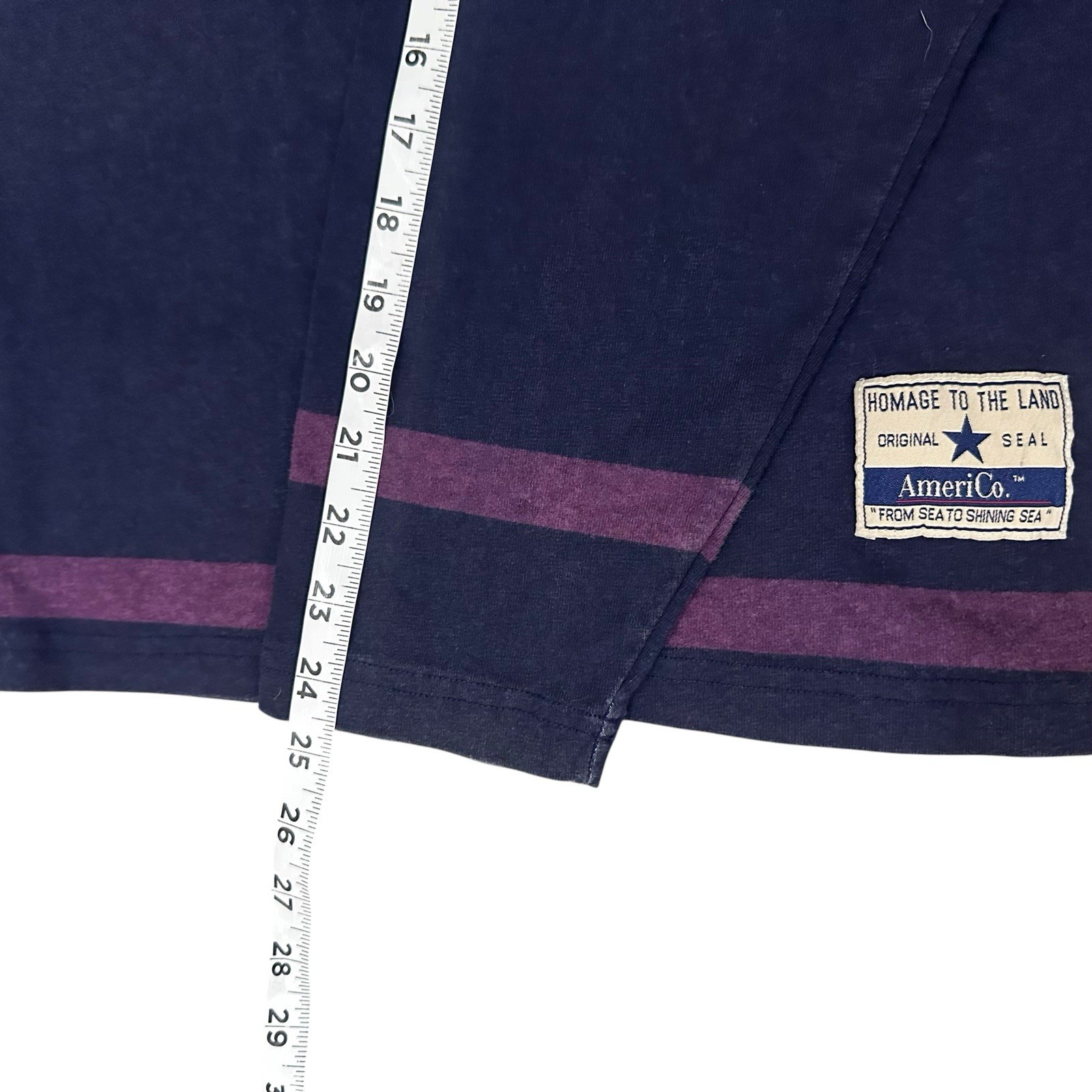 Vintage Americo Long Sleeve Mock Neck Shirt Me A Men’s L Navy Red Stripe 90s USA gallery