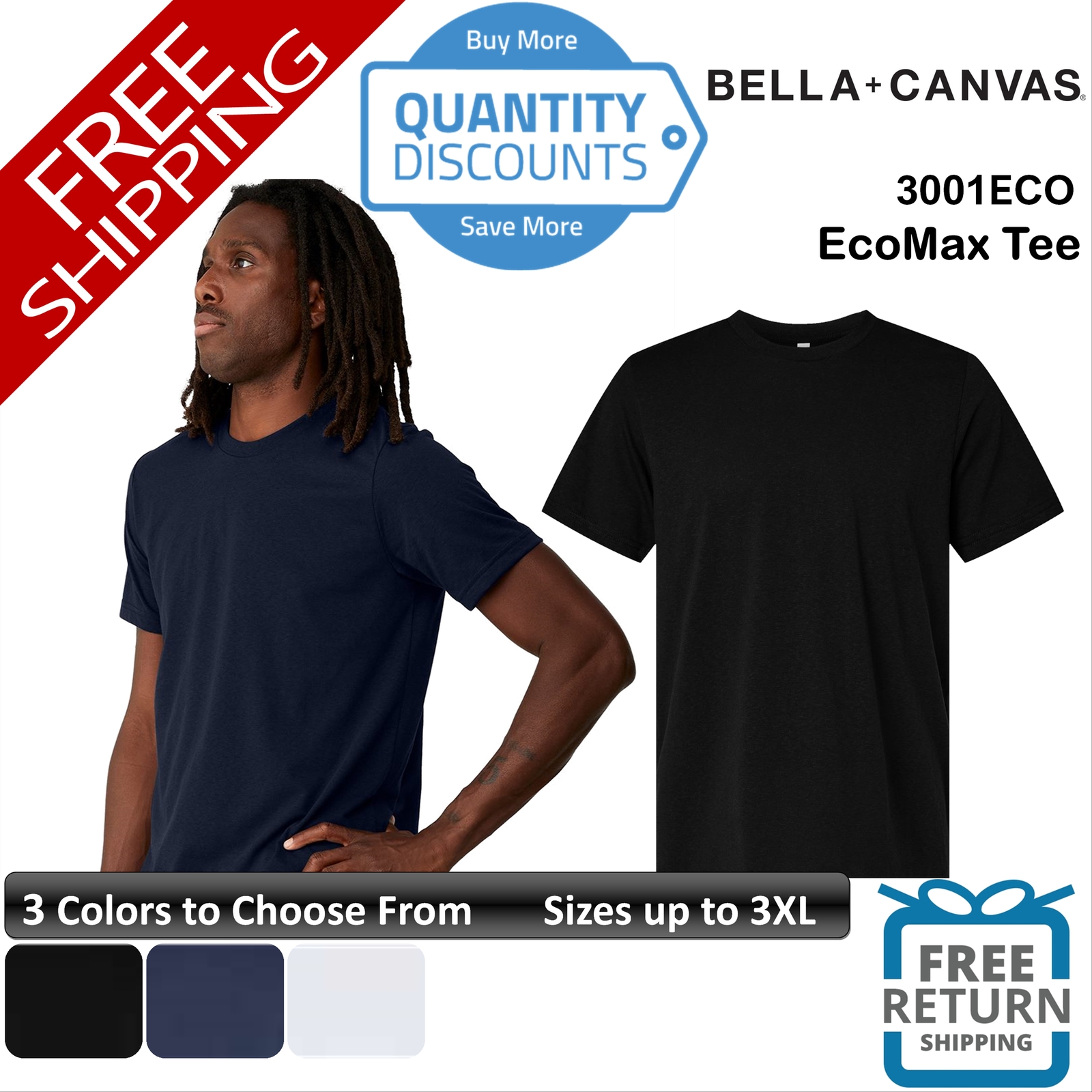 🔥 Bella + Canvas Men Ecomax T Shirt Short Sleeve Pre-shrunk Up To 3XL 3001eco