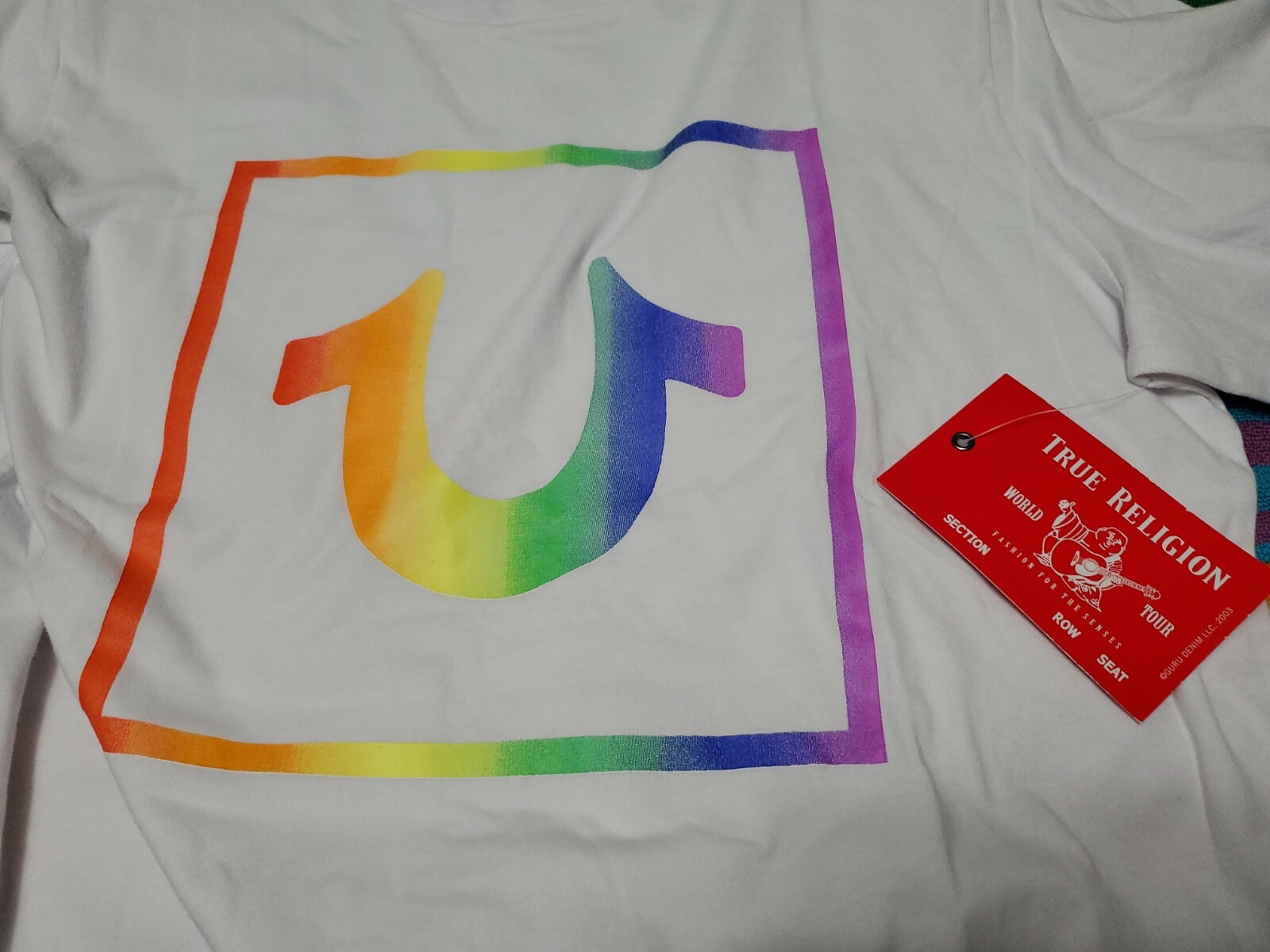 NEW True Religion White Rainbow/Pride Color Horseshoe Logo Tshirt SZ 2XL gallery