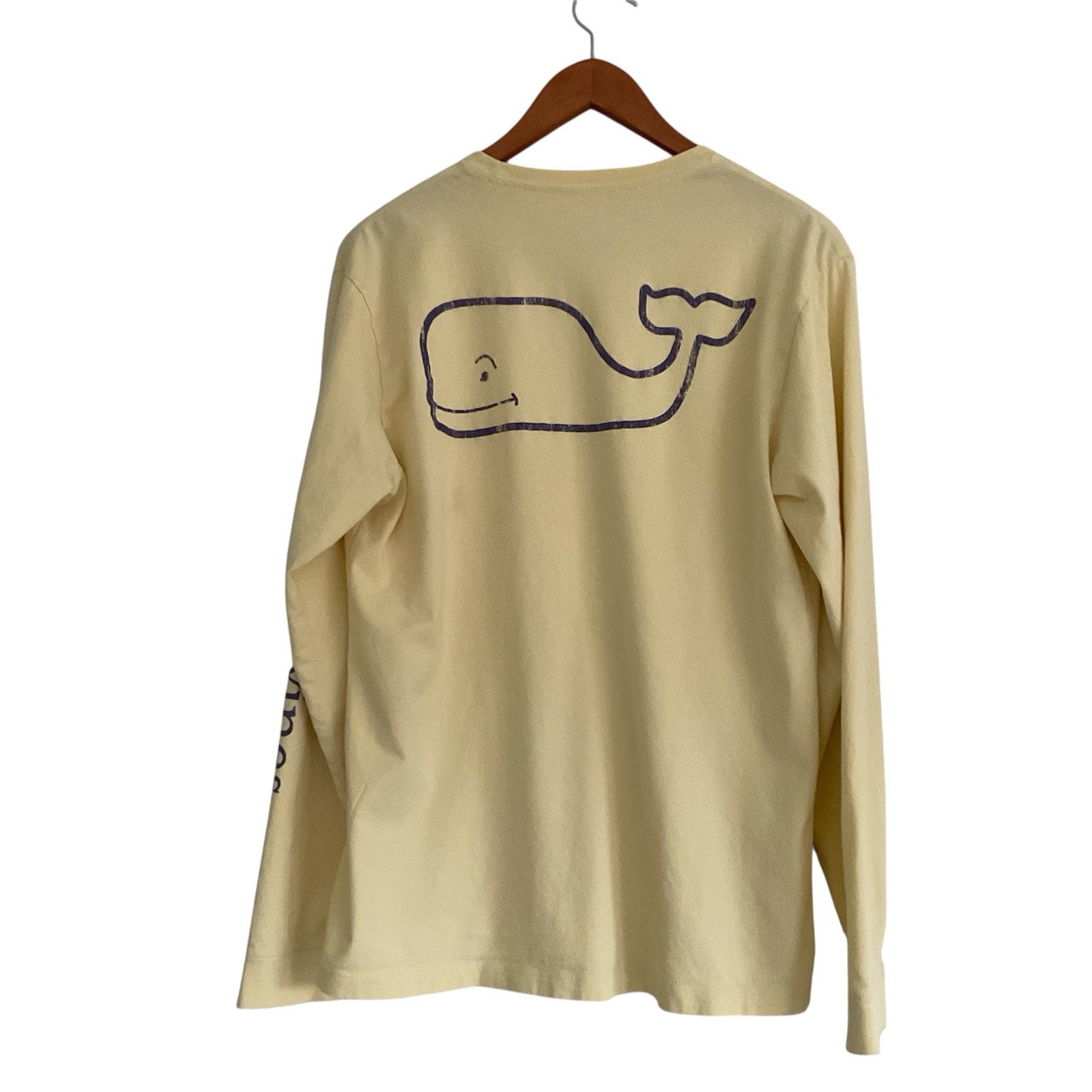 Vineyard Vines Long Sleeve Whale Pocket Tee Sz S Pale Yellow Coastal Everyday