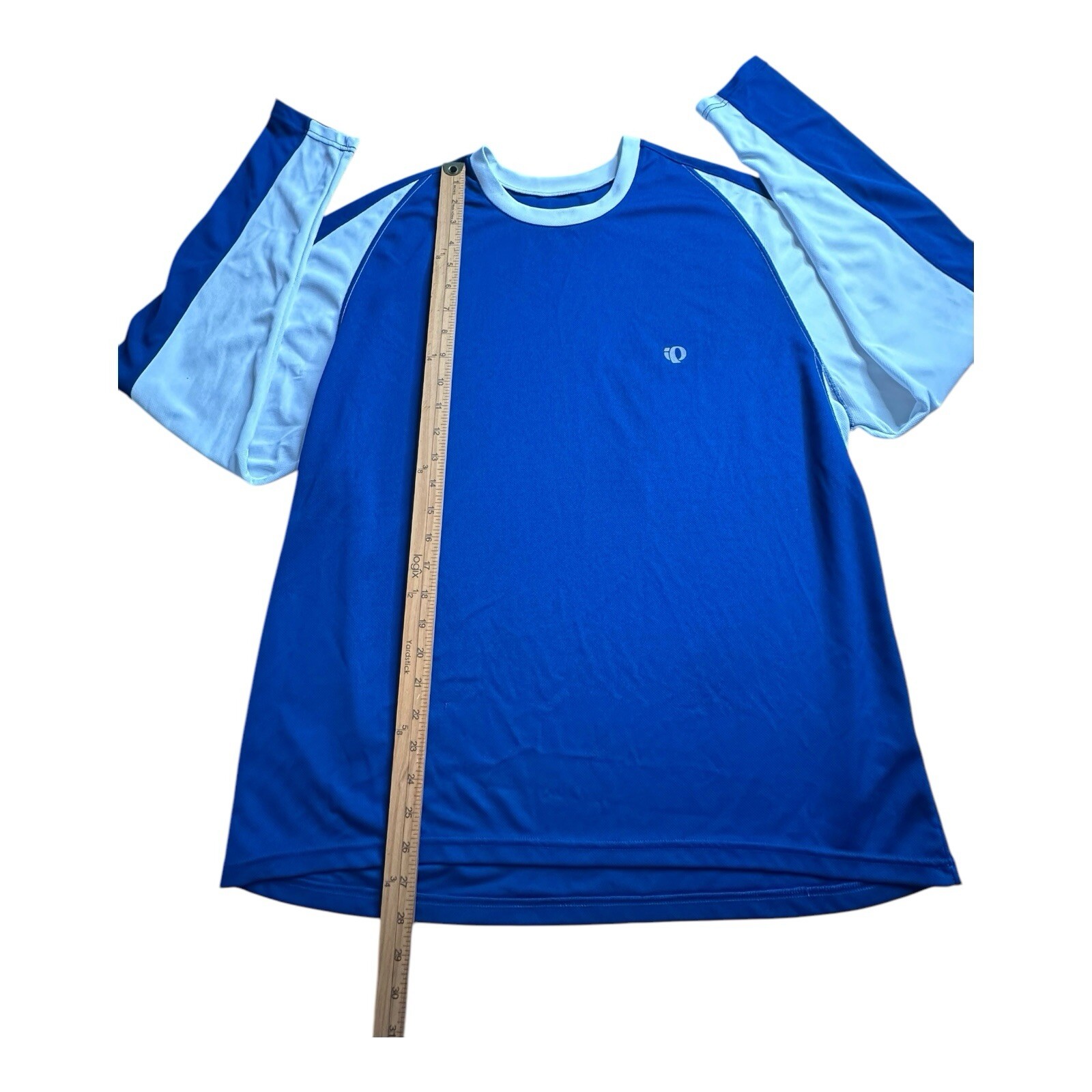 Pearl Izumi Shirt Mens XL Blue White Long Sleeve Crew Polyester Cycling Fitness gallery