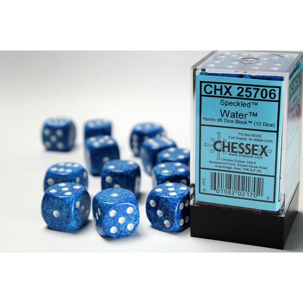 16mm d6 Dice with Pips: Set of 12 – Speckled Water