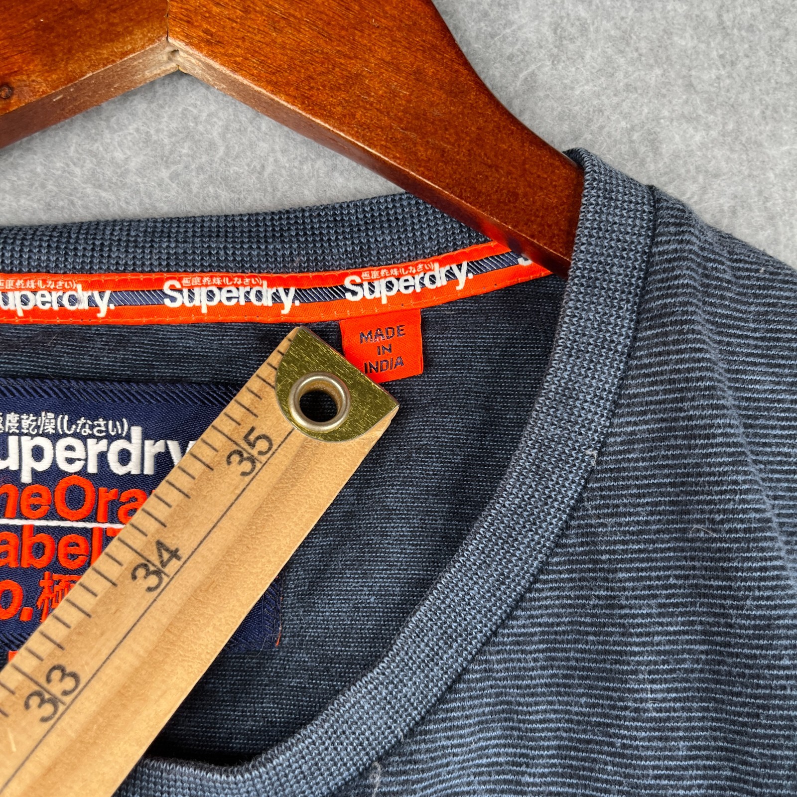 Superdry T Shirt Large Blue Striped Casual Crew Neck Embroidered Logo gallery