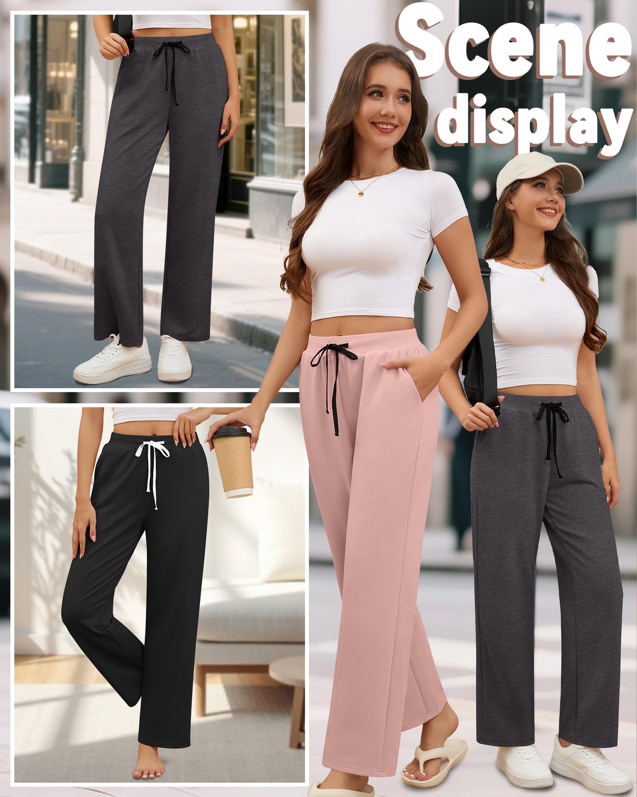 3 Pack Women's Yoga Sweatpants Wide Leg Drawstring Baggy Pants Casual Loose W... gallery