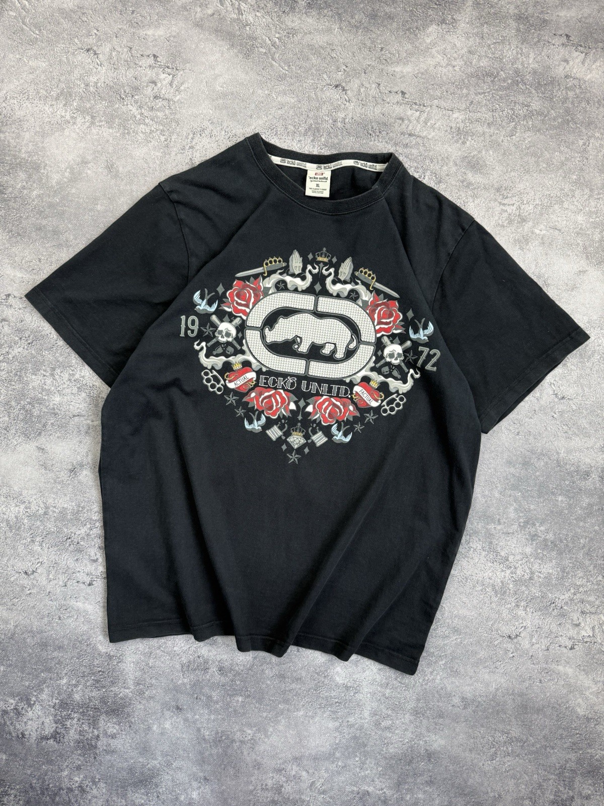 Vintage Y2K Ecko Unltd. Big Logo T-Shirt Skate Rap Sk8 Black Skull Tee Hype Rare gallery