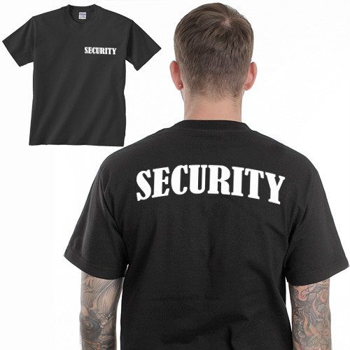 SECURITY T SHIRT event bouncer event staff Black DOUBLE SIDED uniform
