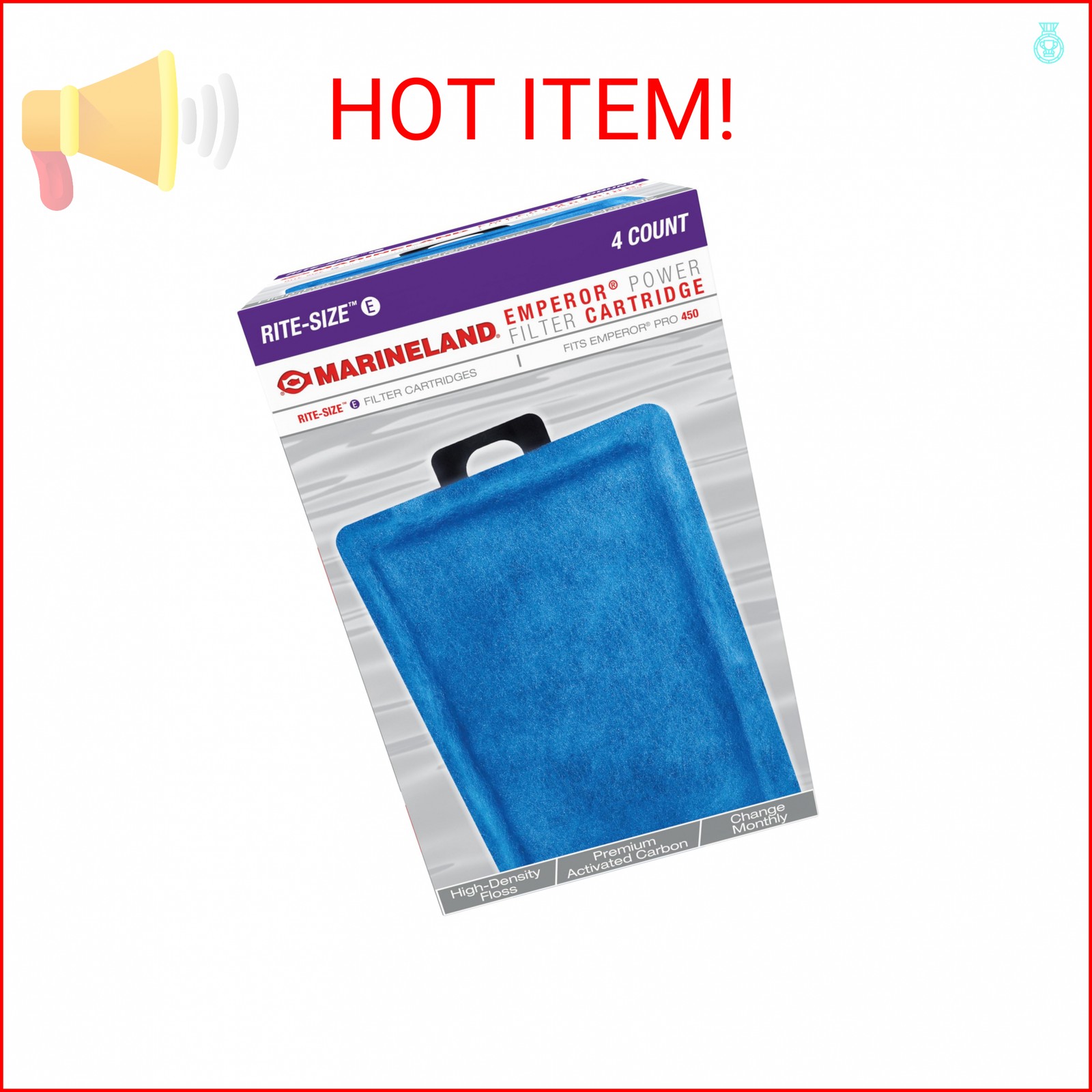Marineland Emperor Power Filter Cartridge Rite-Size E, 4 Count, Replacement Cart