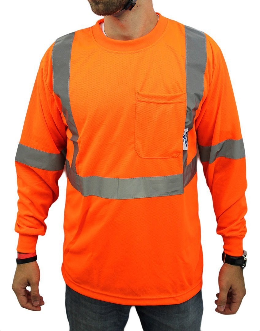 Class 2 Max-dry Moisture Wicking Mesh Long Sleeve Safety T-shirt, Neon Orange