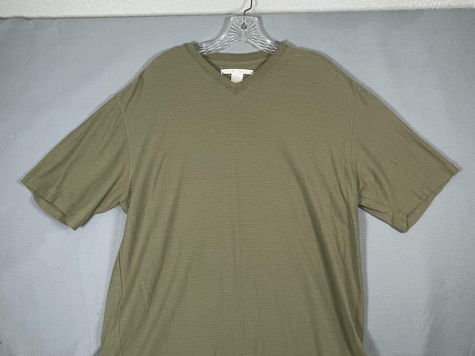 VTG Perry Ellis Shirt Mens XL Green Striped V-Neck Cotton Rayon T-Shirt Tee Y2K gallery